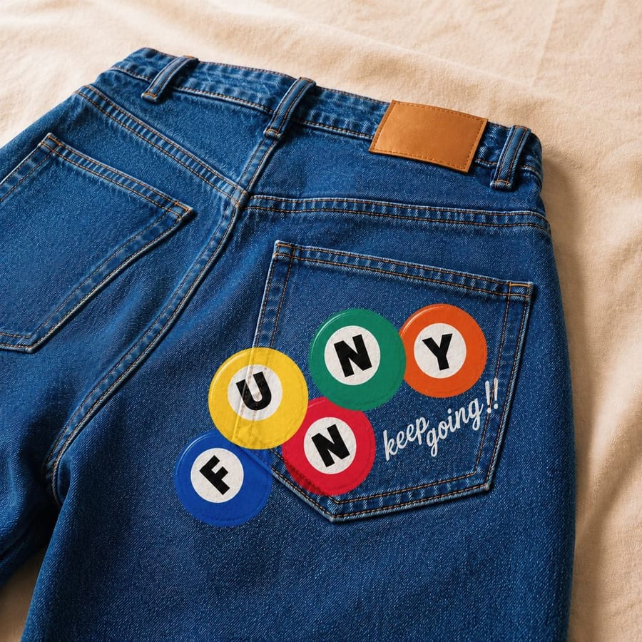 Bolso de calça jeans com estampa colorida