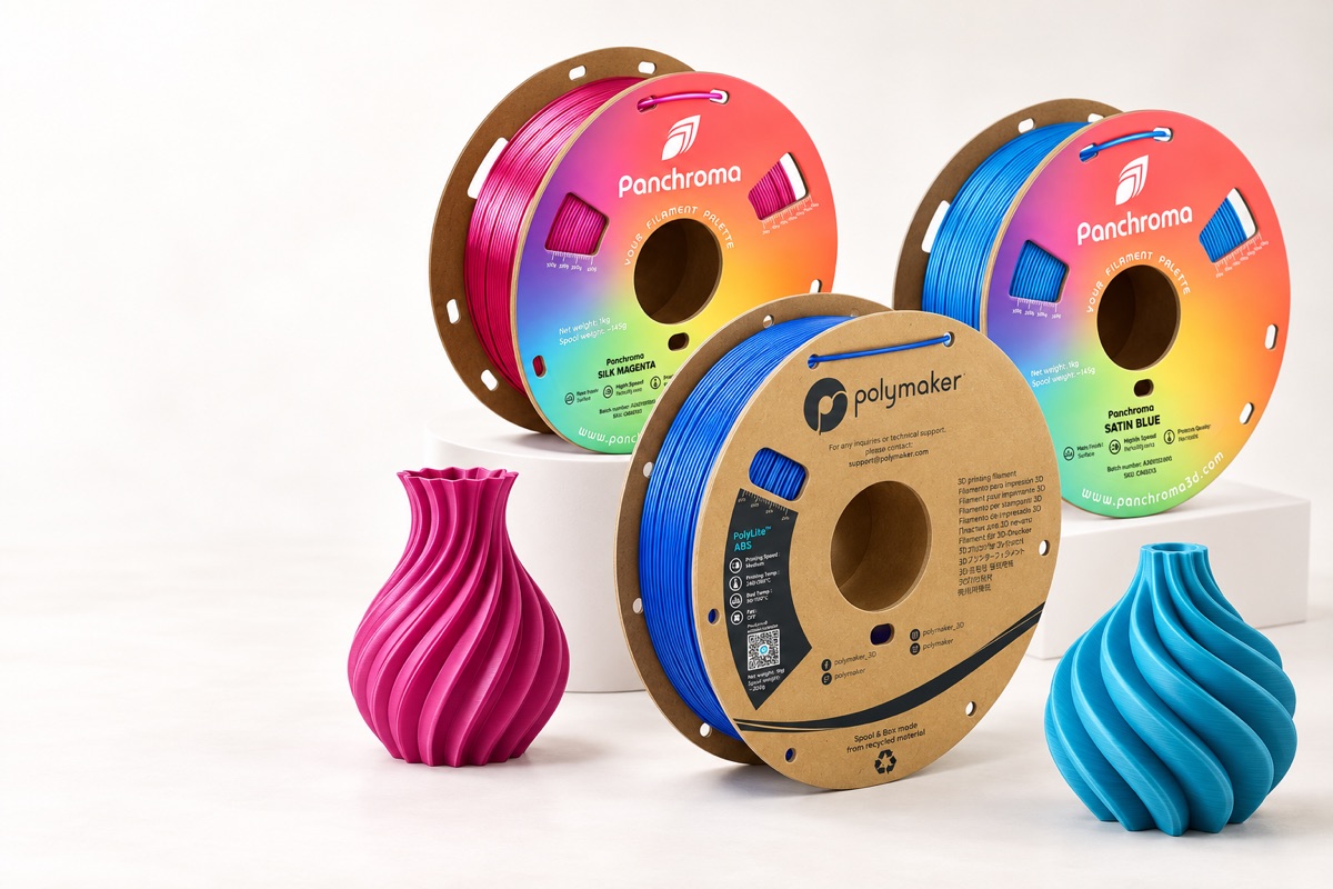 Filamentos Polymaker e Panchroma com peças impressas